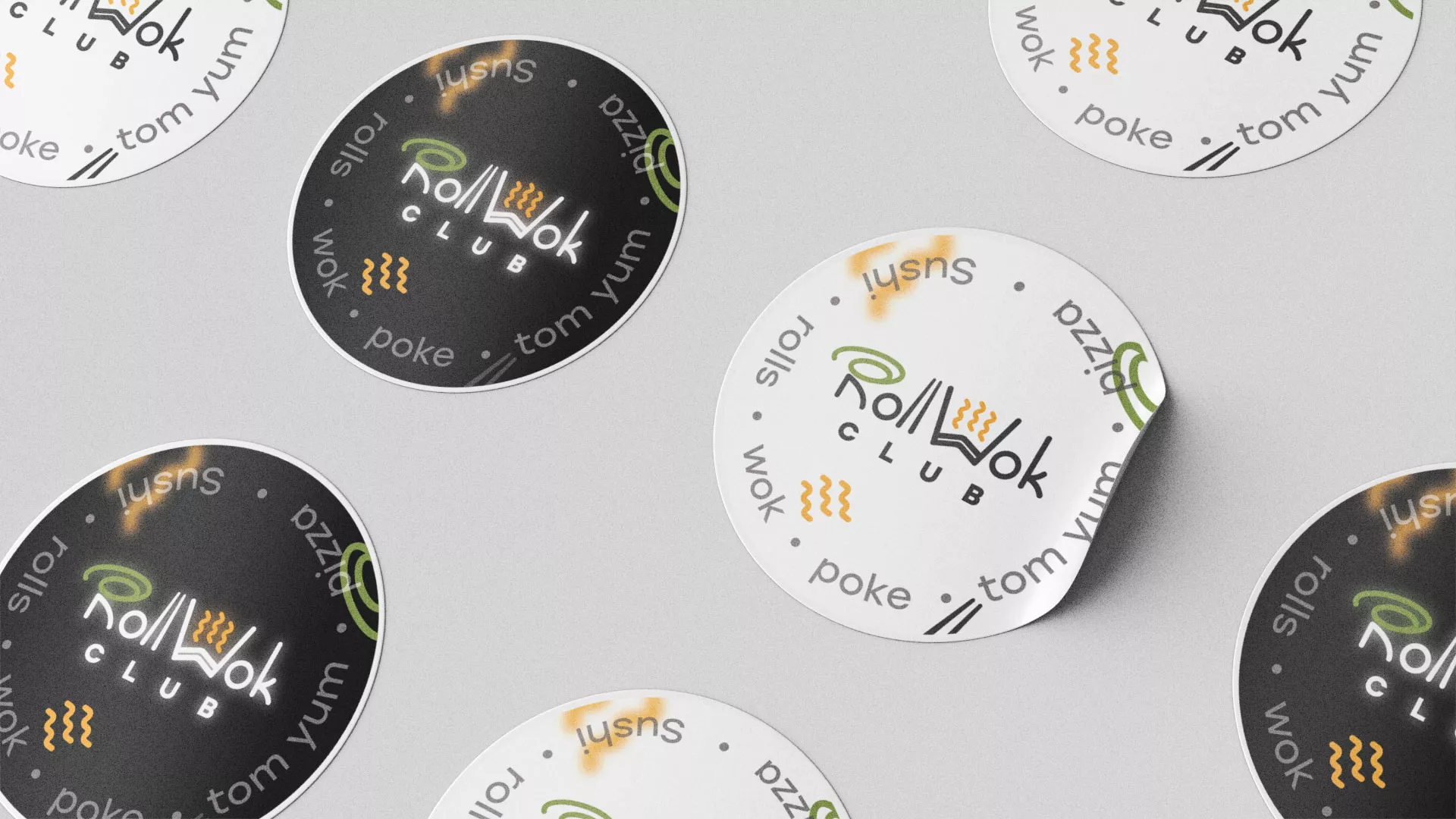 Разработка наклеек для суши-бара «Roll Wok Club» в Мирном
